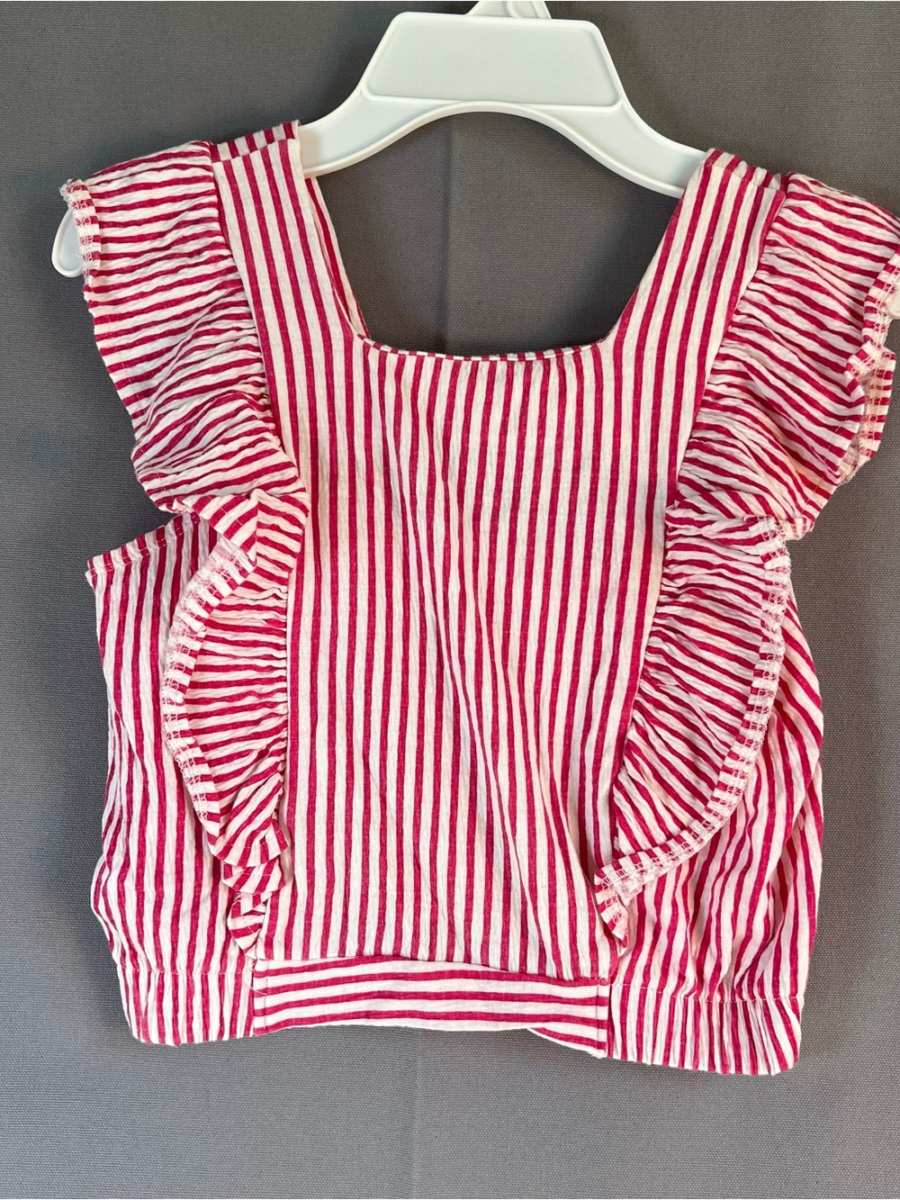 Jessica Simpson Girls SzM Red & White Striped Ruffle Tank w/Back Button Detail